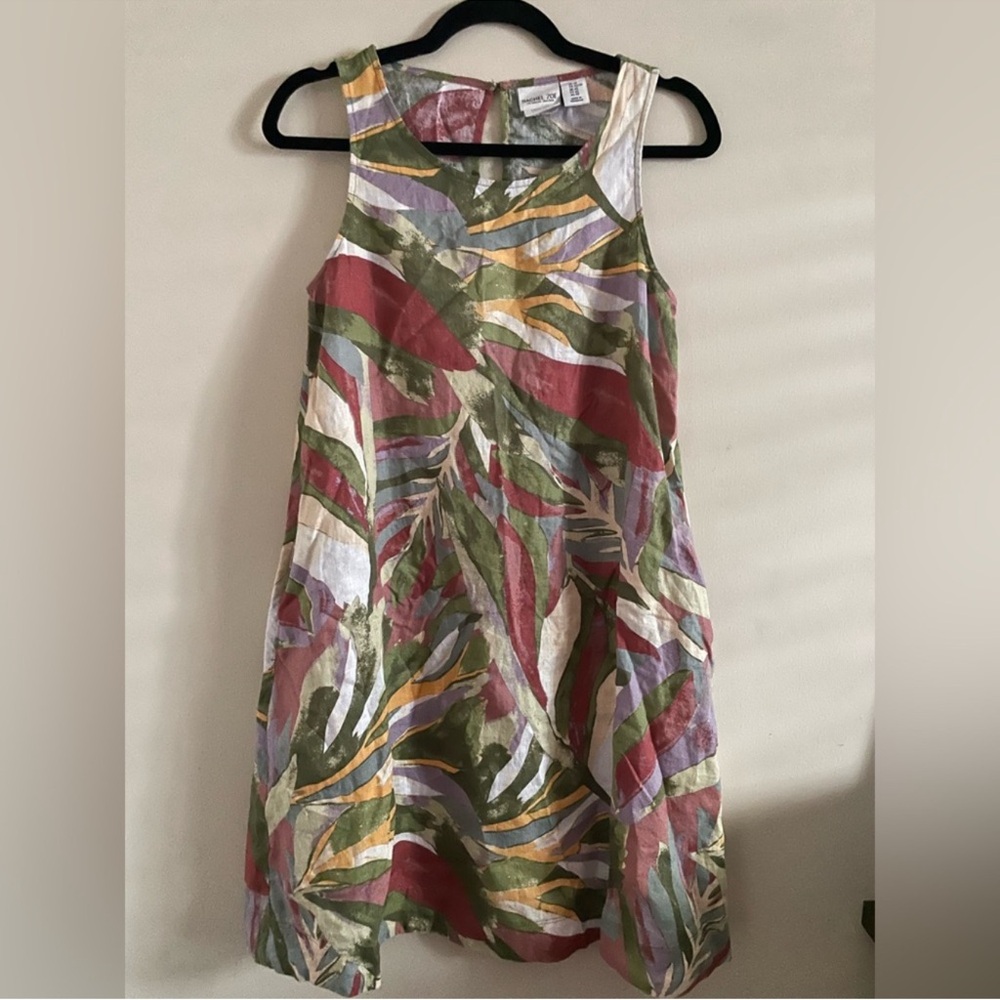 Rachel Zoe Multicolor Abstract Leaf Mini Dress - Green, Pink, Yellow